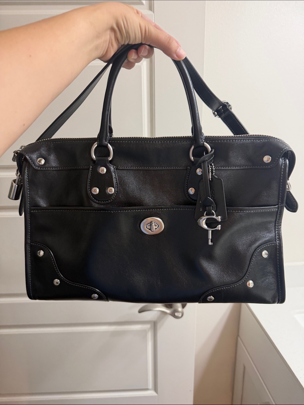Coach Black Leather Shoulder Bag with Silver Hardware